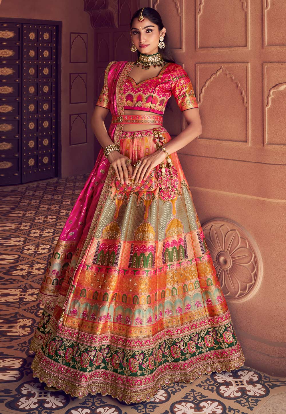 Multicolor Banarasi Silk Wedding Lehenga Choli 323081