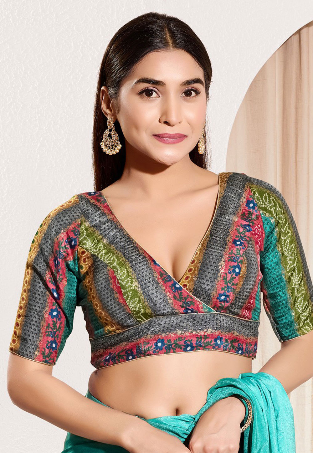 Multicolor Brocade Readymade Blouse 327199