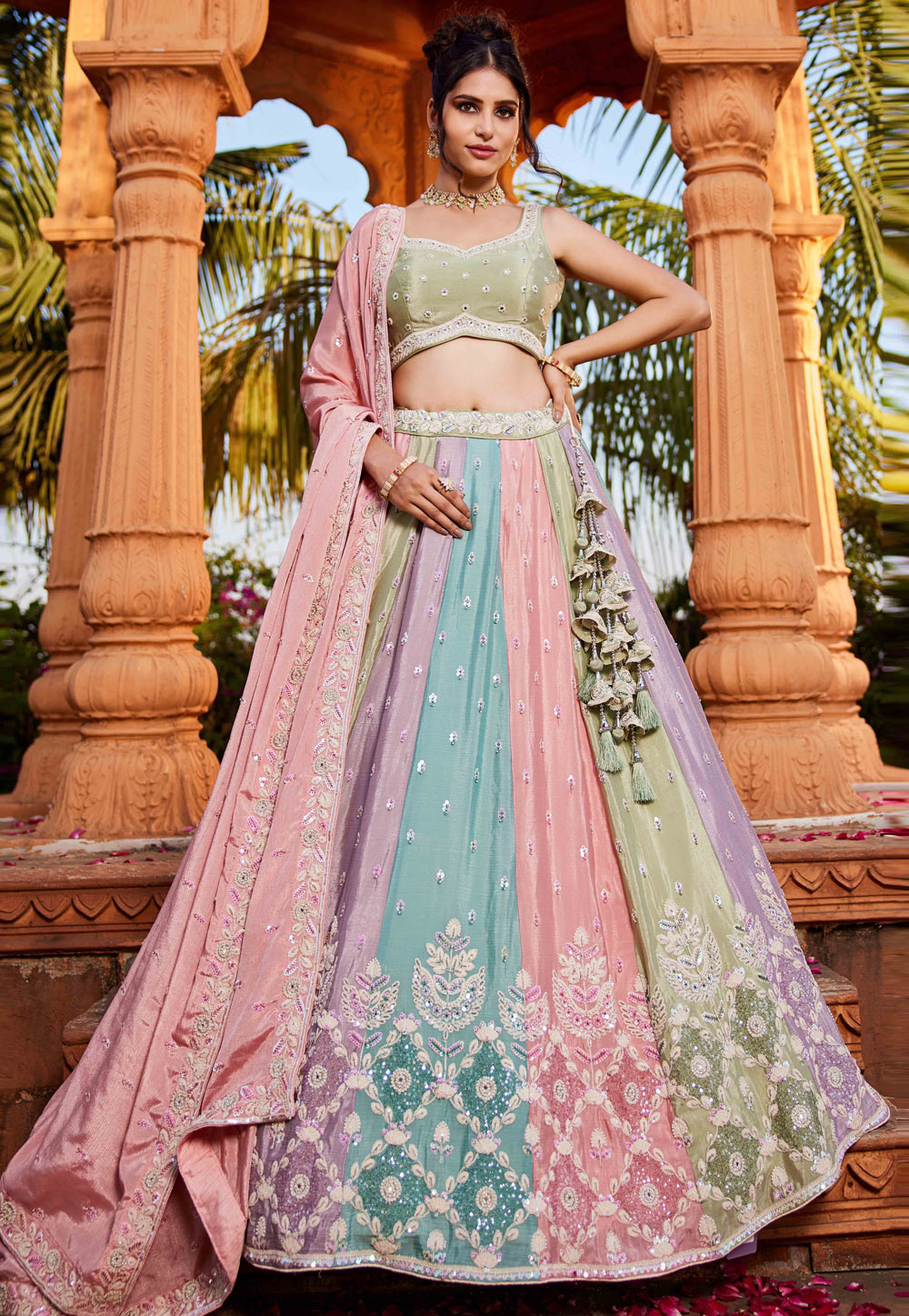 Multicolor Chiffon Lehenga Choli 306645