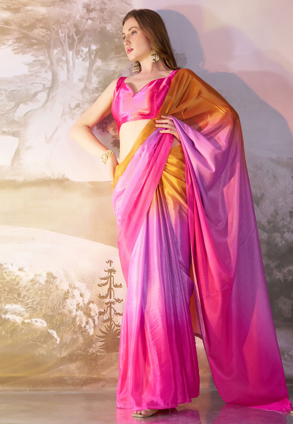 Multicolor Chiffon Saree With Blouse 304965