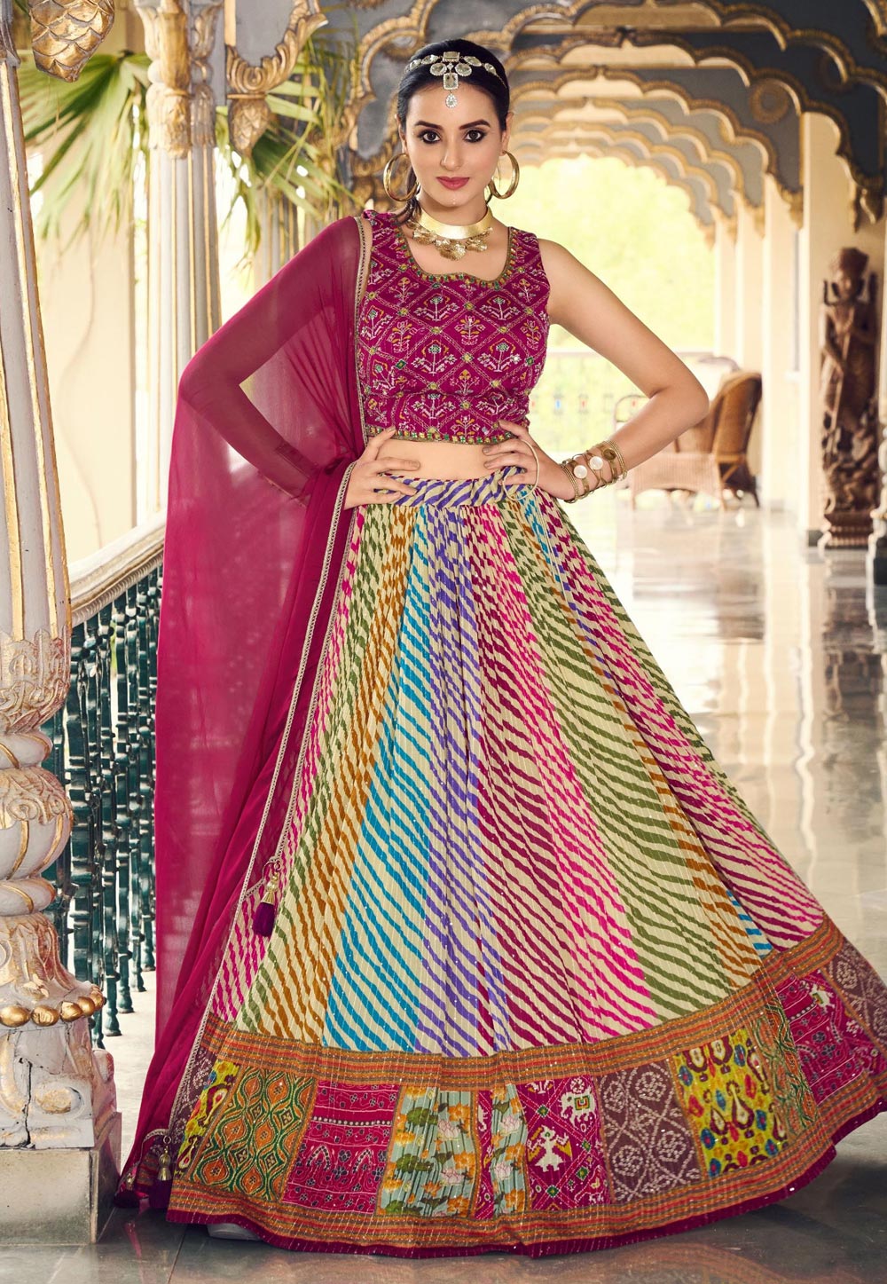Multicolor Chinon Lehenga Choli 285916