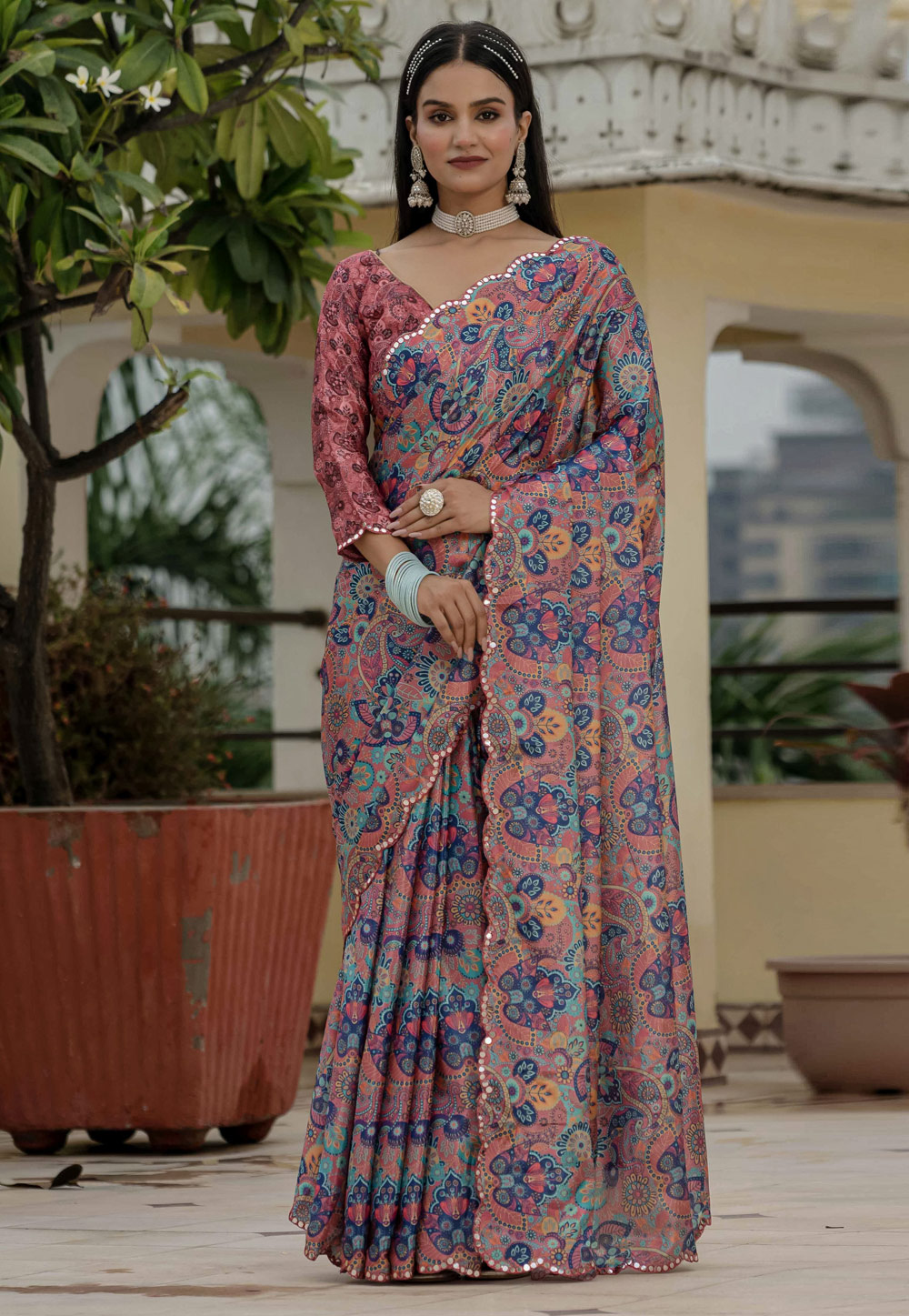 Multicolor Chinon Lehenga Saree 318177