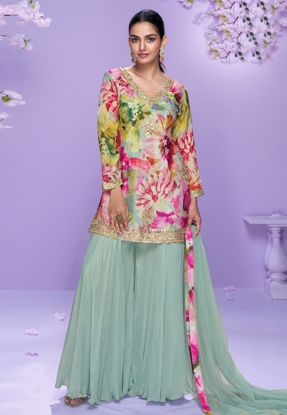 Multicolor Chinon Palazzo Suit 321559