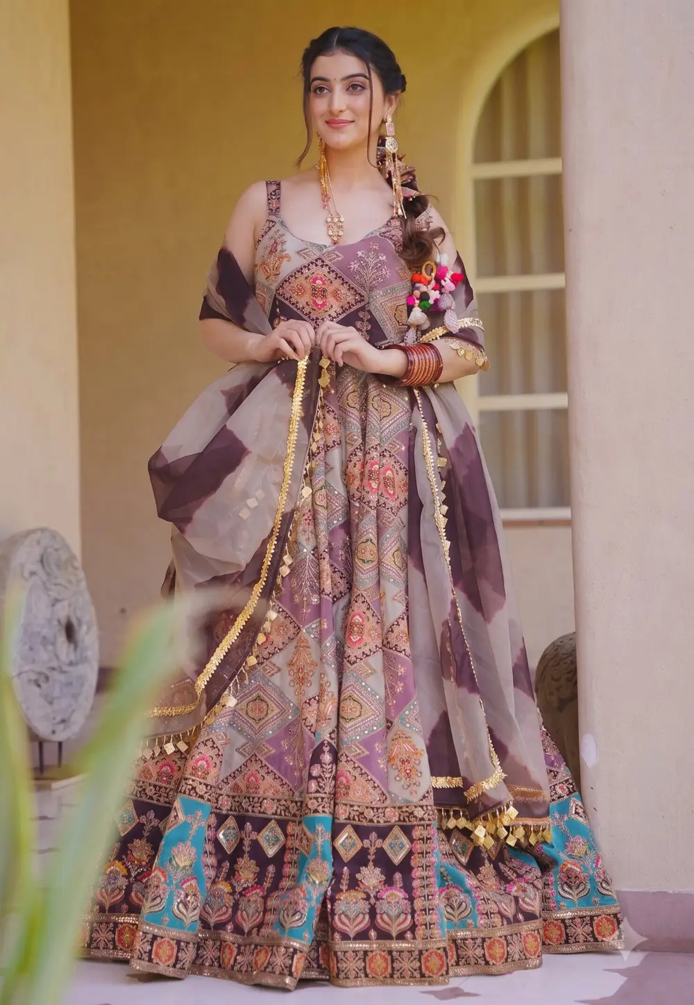 Multicolor Chinon Readymade Floor Length Anarkali Suit 333592