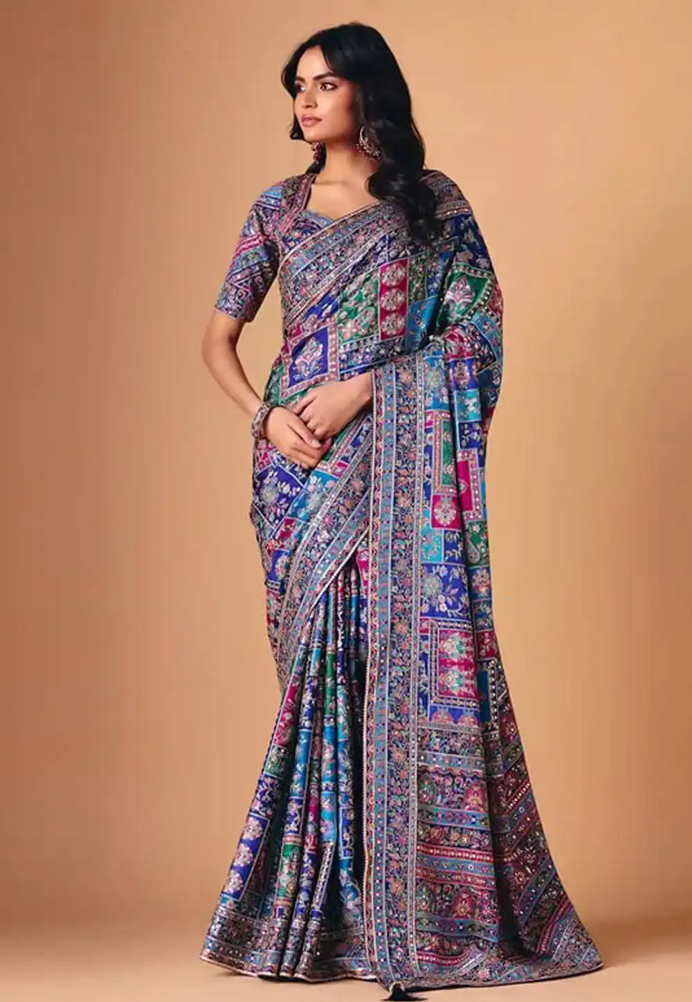 Multicolor Chinon Silk Saree With Blouse 326591
