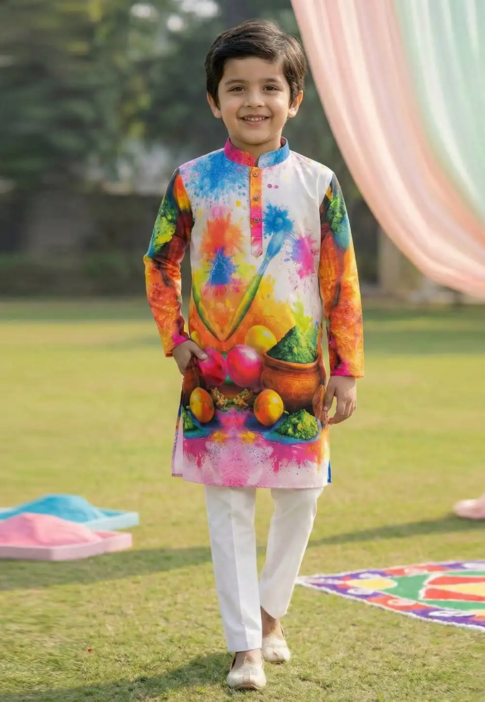 Multicolor Cotton Kids Kurta Pajama 325135