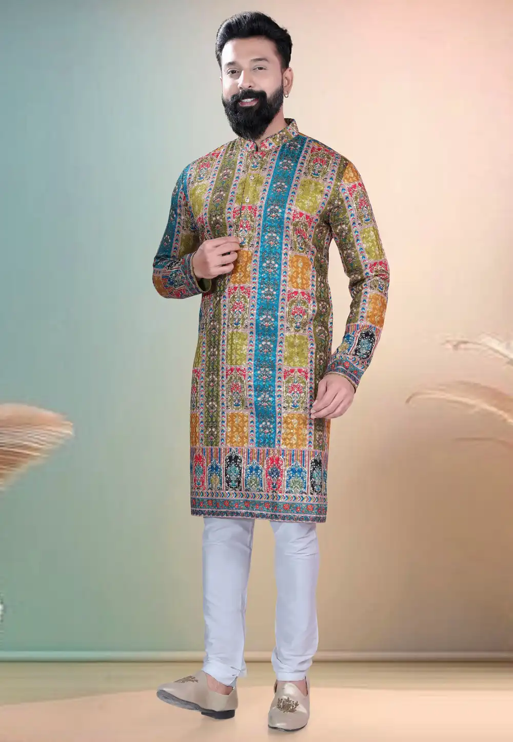 Multicolor Cotton Kurta Pajama 318565