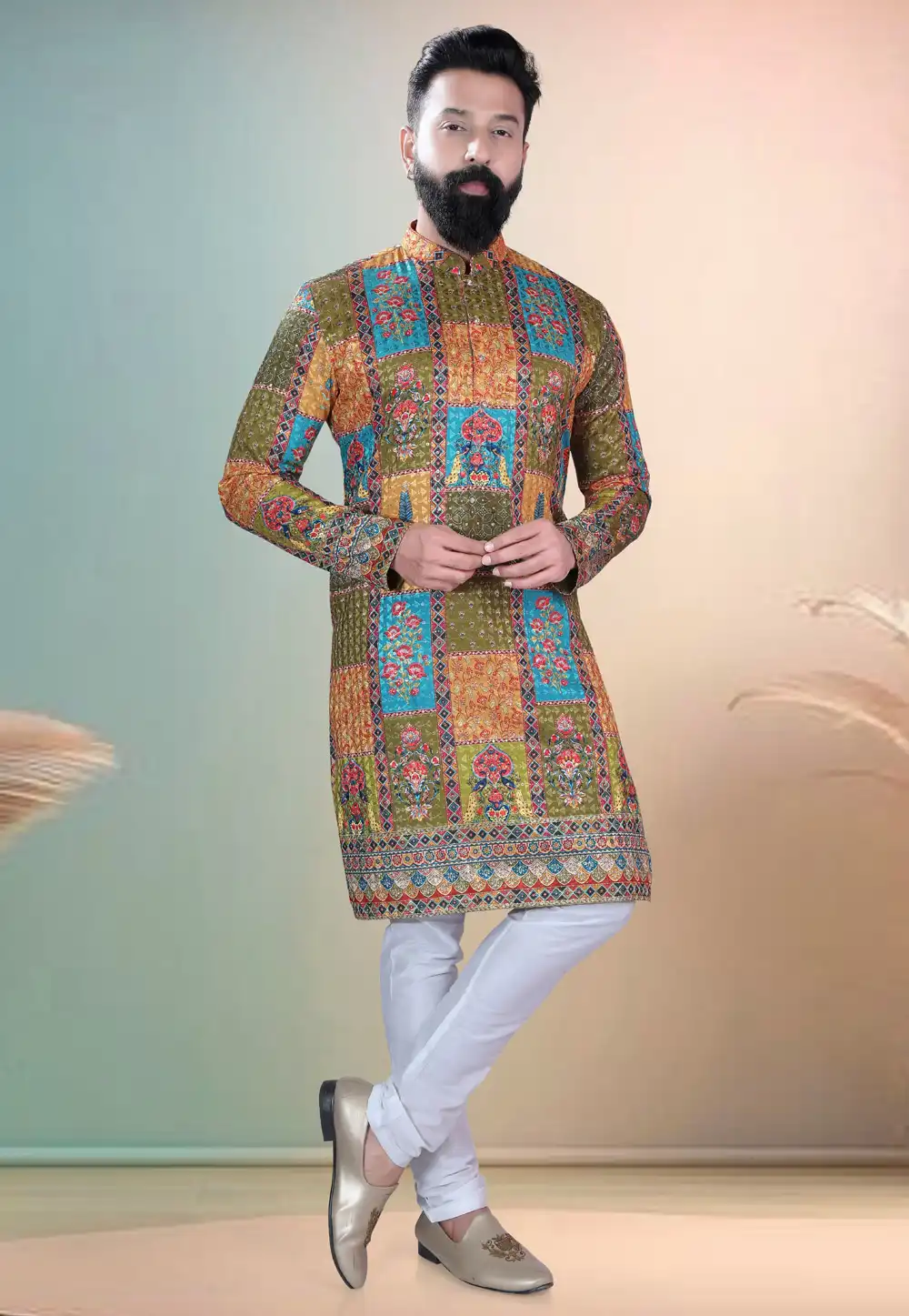 Multicolor Cotton Kurta Pajama 318568