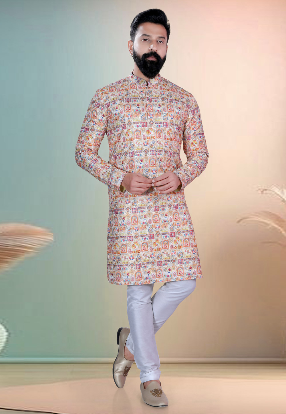 Multicolor Cotton Kurta Pajama 318605