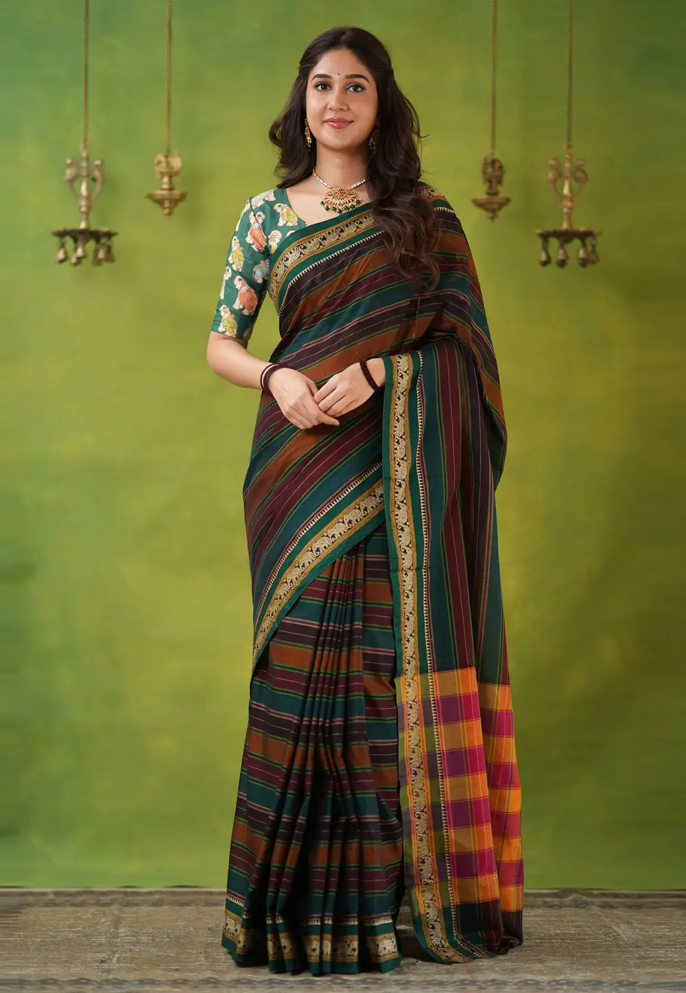 Multicolor Cotton Saree With Blouse 332759