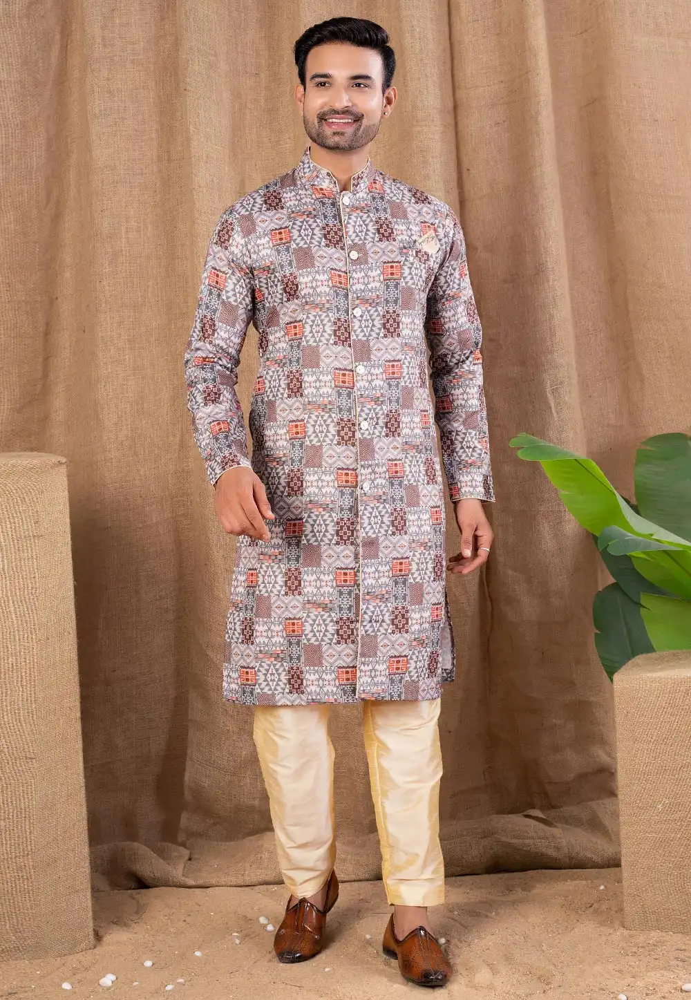 Multicolor Cotton Silk Indo Western Suit 316478