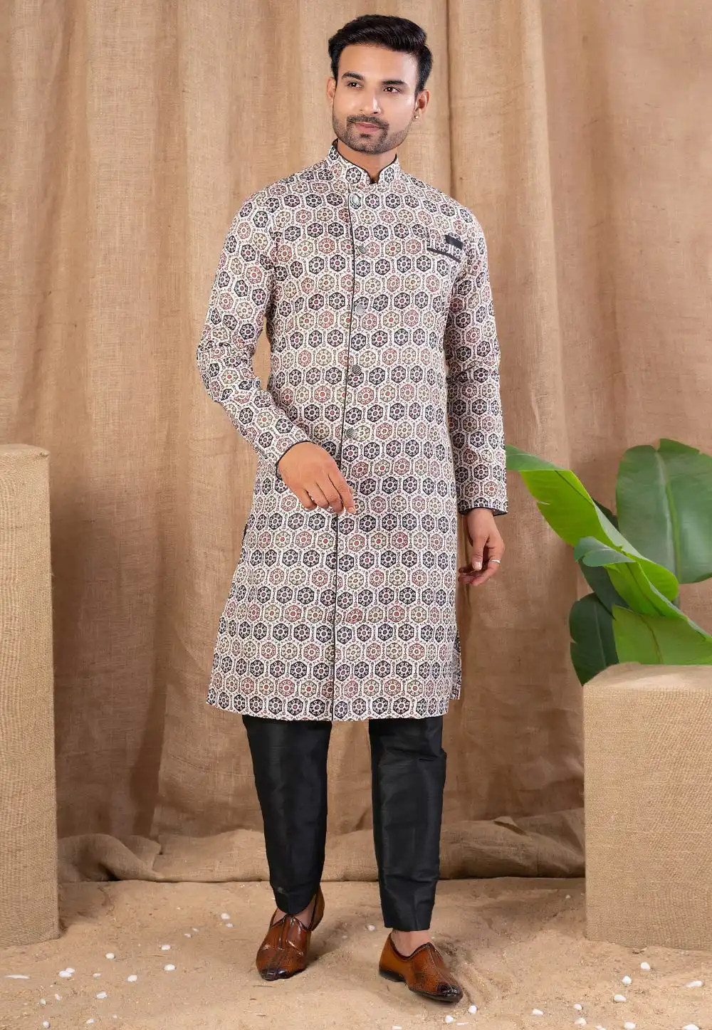 Multicolor Cotton Silk Indo Western Suit 316482