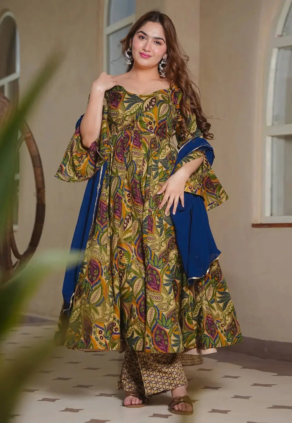 Multicolor Cotton Silk Readymade Anarkali Suit 331287