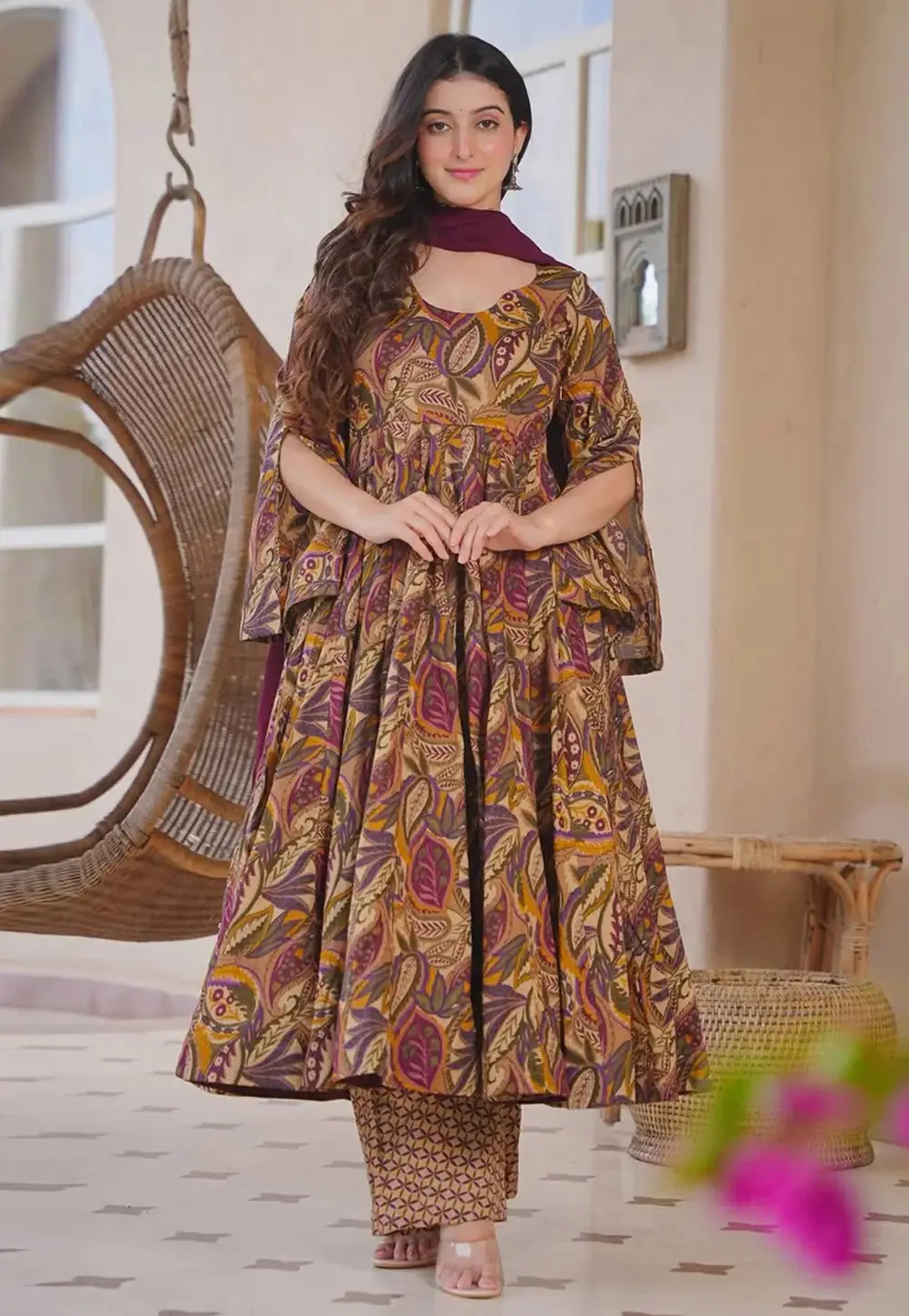 Multicolor Cotton Silk Readymade Anarkali Suit 331289