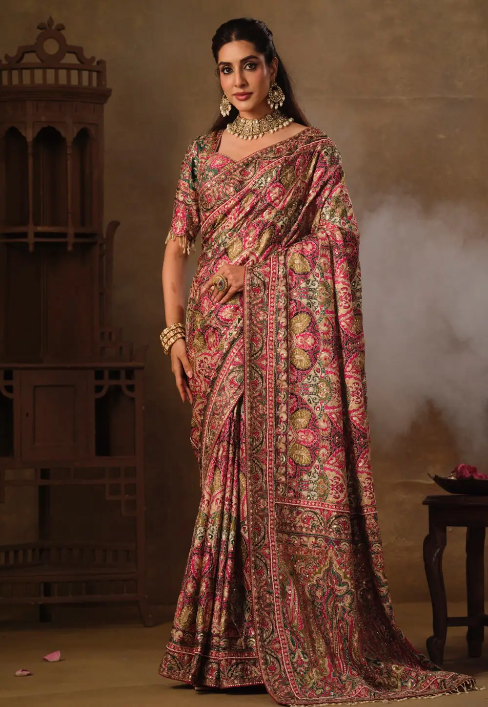 Multicolor Crepe Saree With Blouse 335876