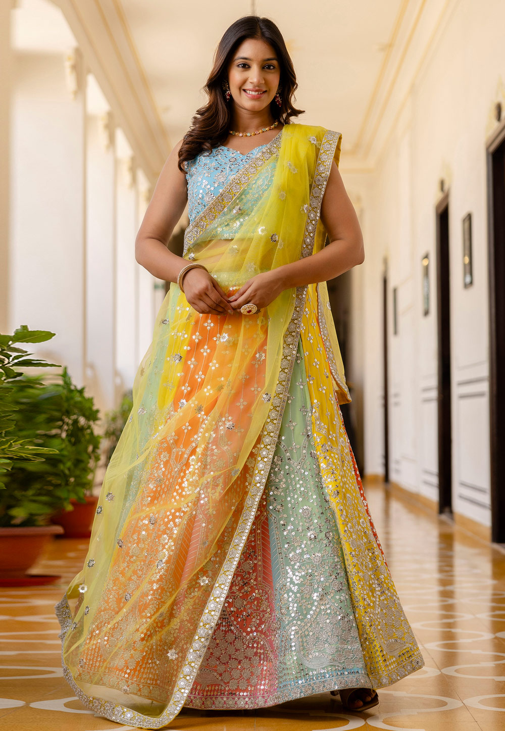 Multicolor Faux Georgette A Line Lehenga Choli 328695