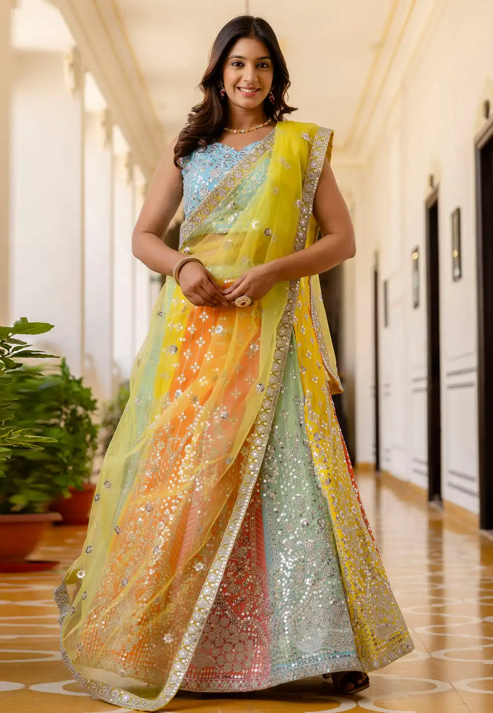 Multicolor Faux Georgette A Line Lehenga Choli 328695