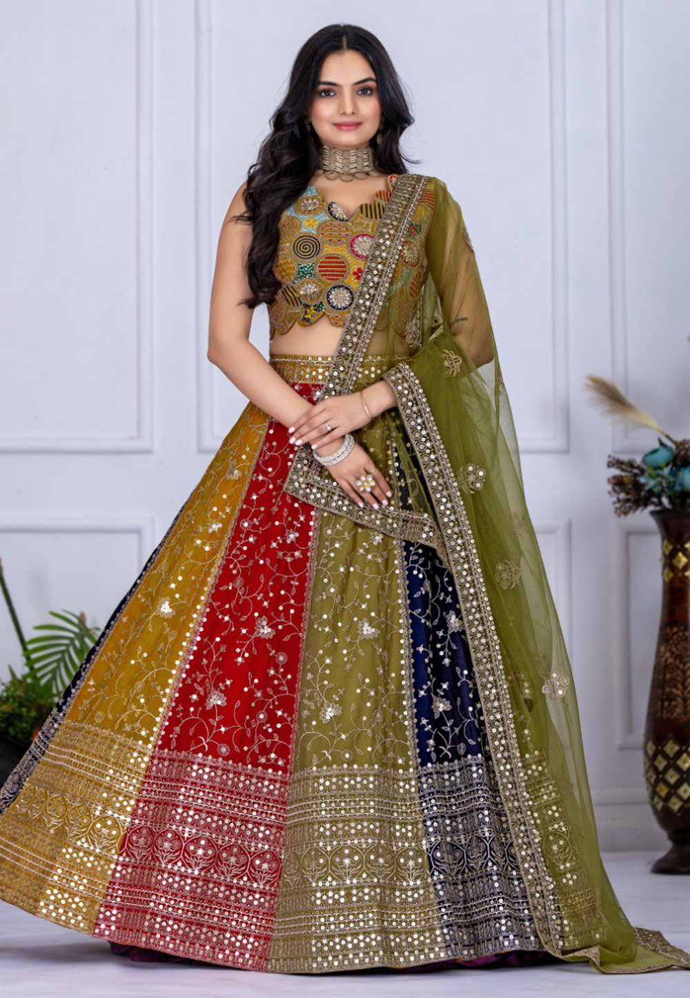 Multicolor Faux Georgette Circular Lehenga Choli 321912