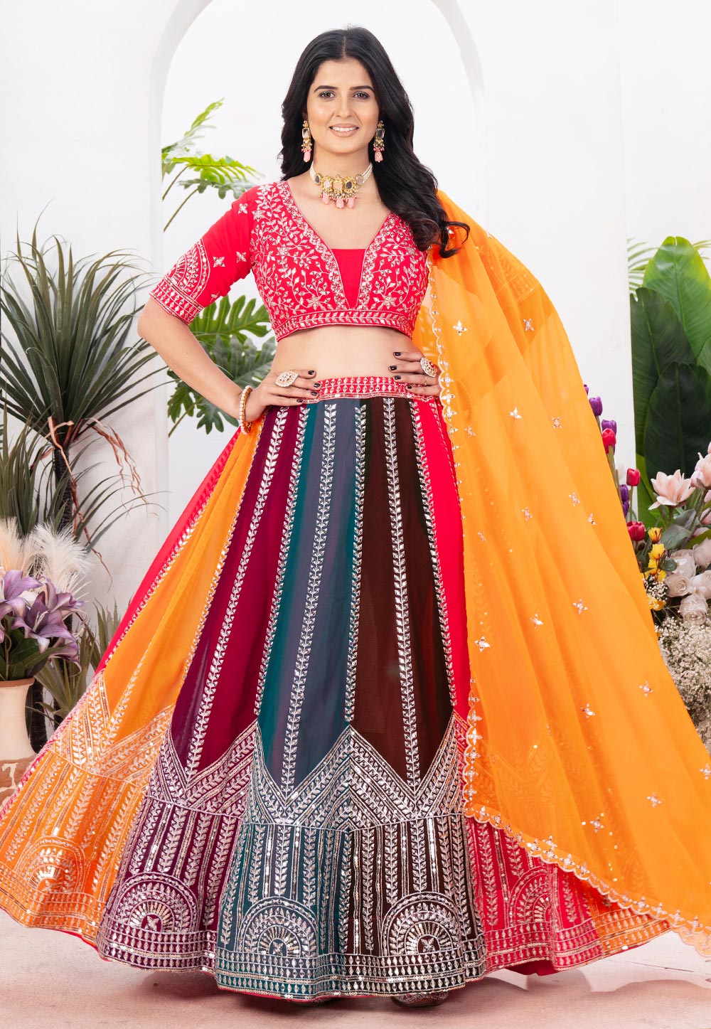 Multicolor Faux Georgette Circular Lehenga Choli 312539