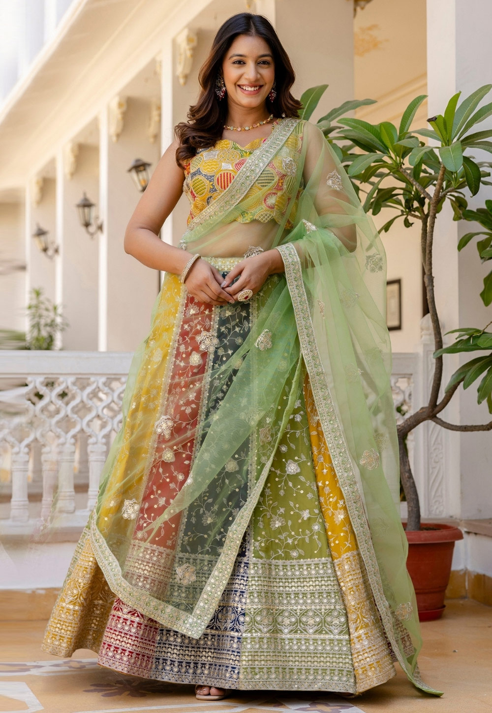 Multicolor Faux Georgette Circular Lehenga Choli 328696
