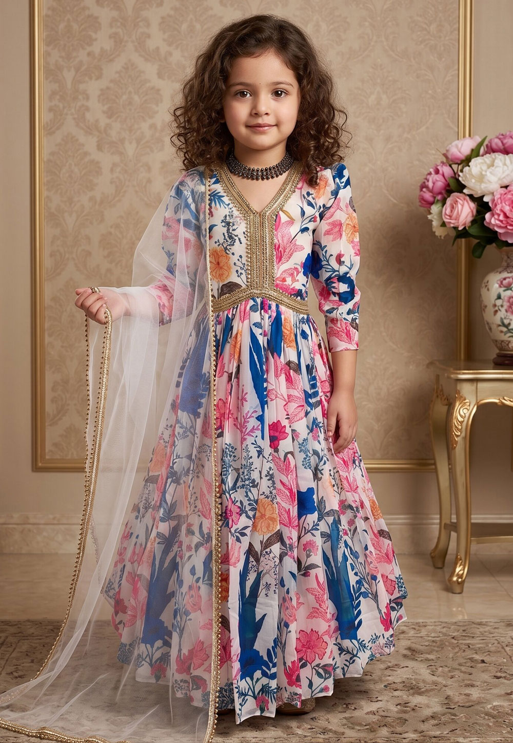Multicolor Faux Georgette Readymade Kids Gown 329933