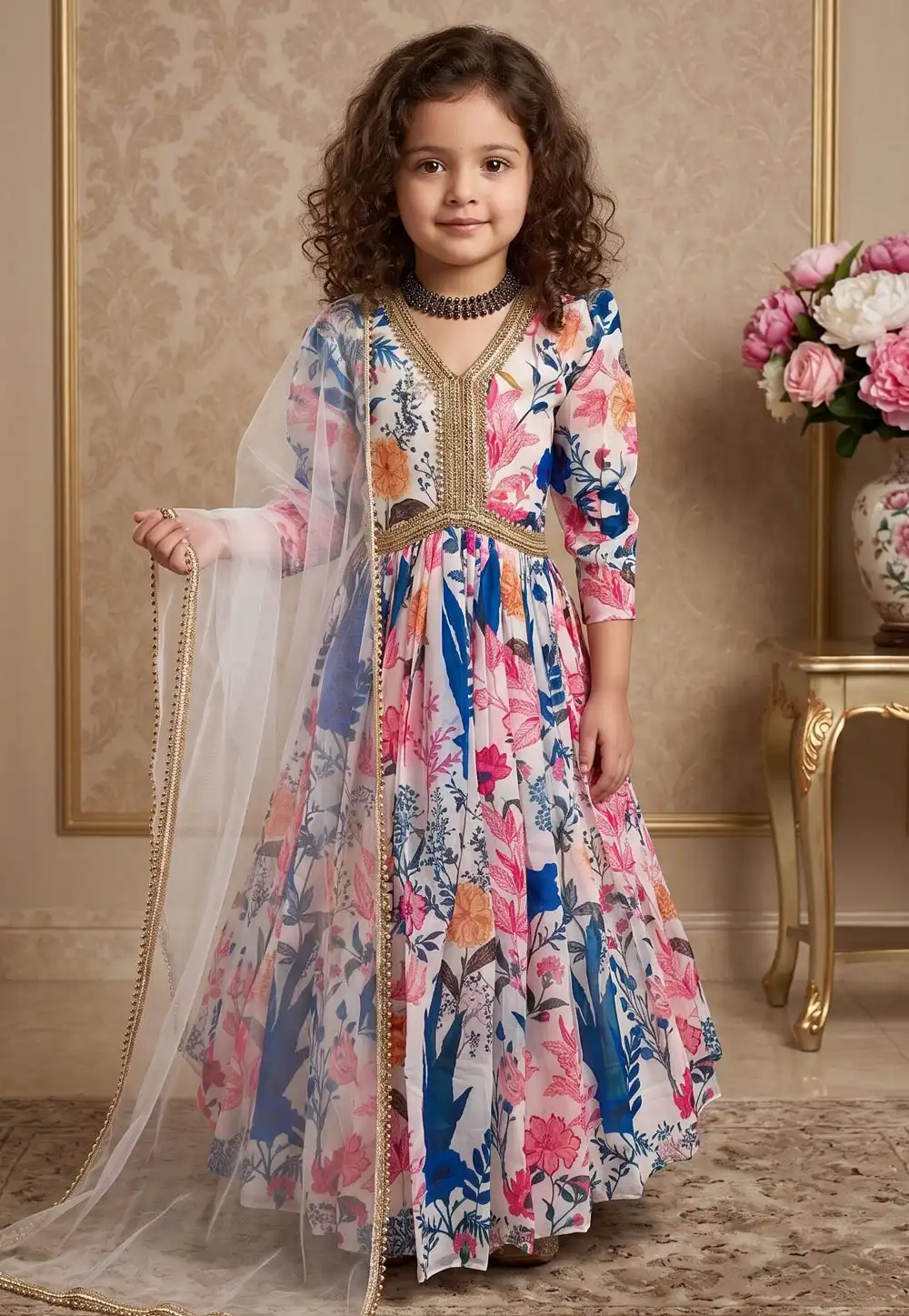 Multicolor Faux Georgette Readymade Kids Gown 329933