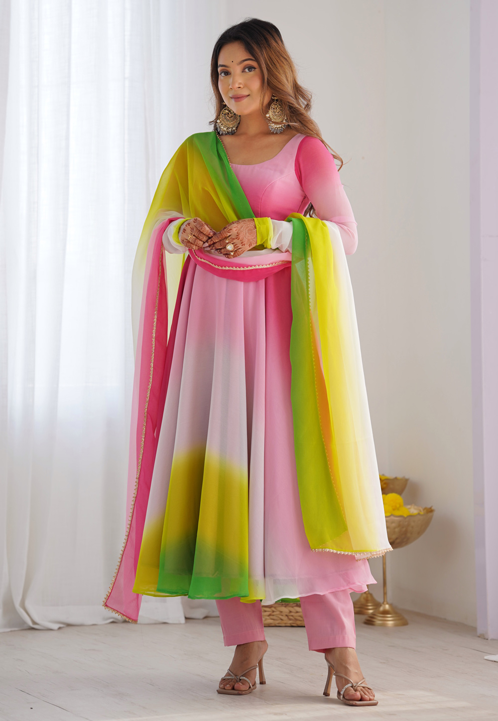 Multicolor Faux Georgette Readymade Pant Style Suit 306658