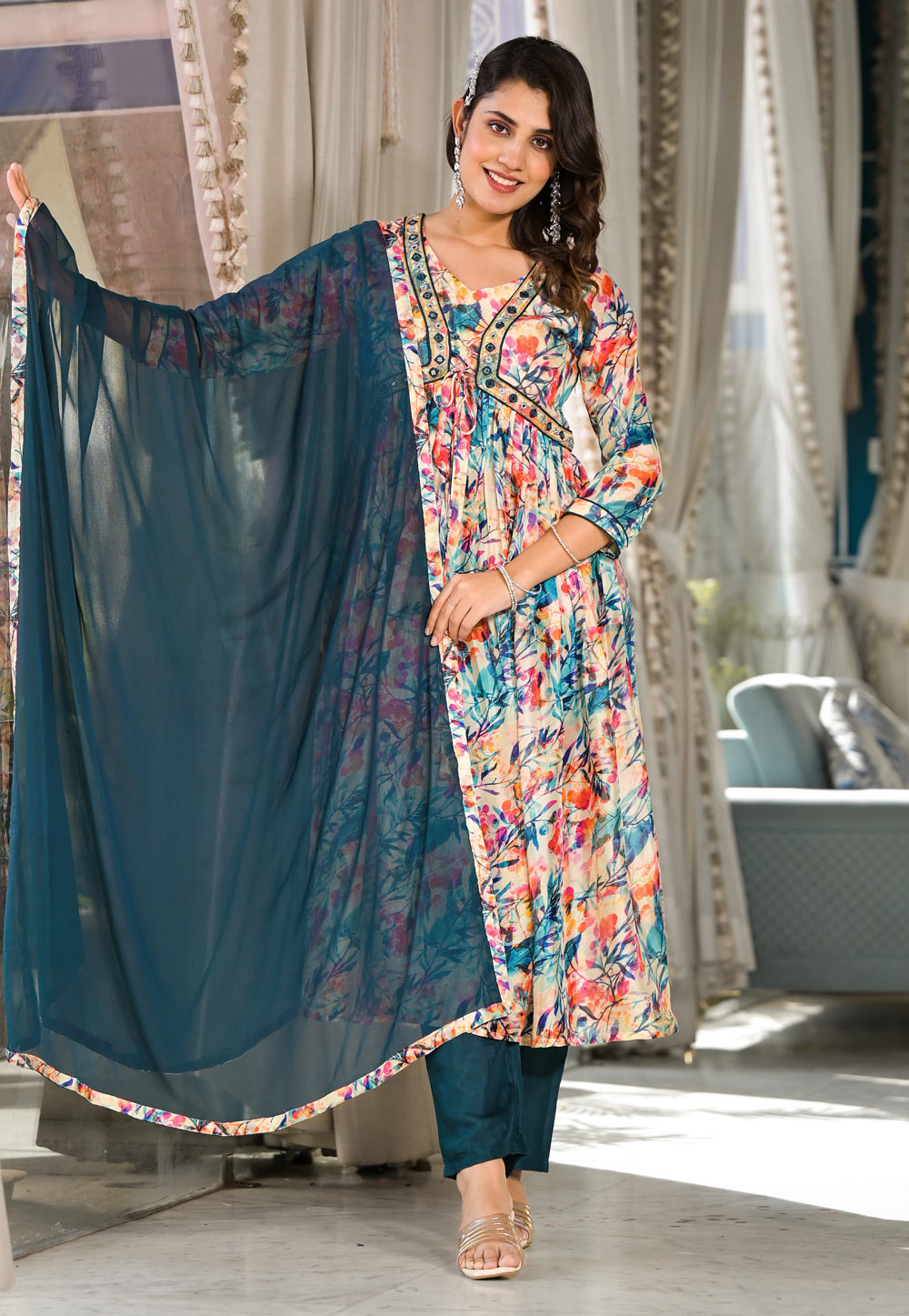 Multicolor Georgette Readymade Pakistani Suit 280591
