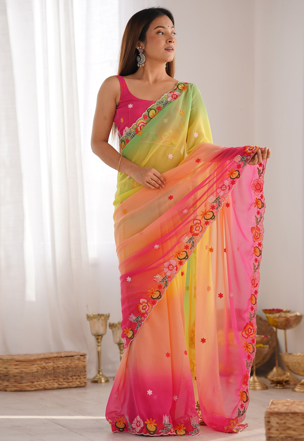 Multicolor Georgette Saree With Blouse 308207