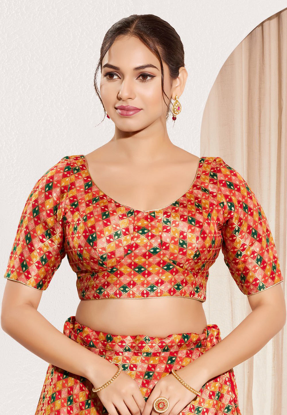 Multicolor Jacquard Readymade Blouse 312496