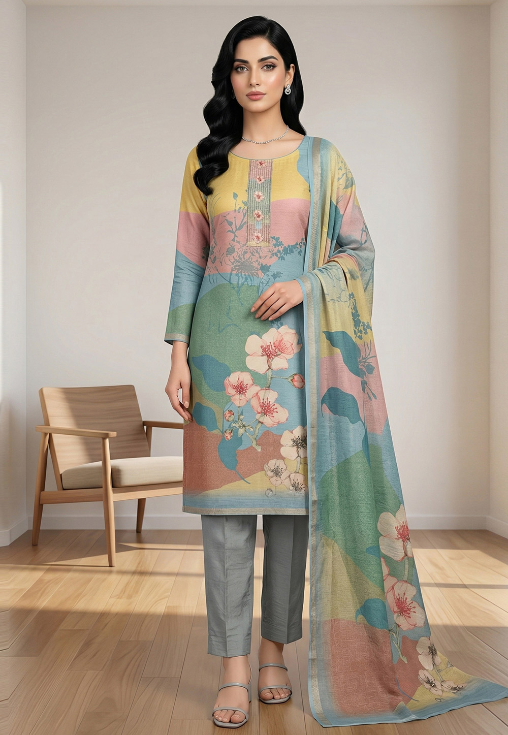 Multicolor Linen Pant Style Suit 327904