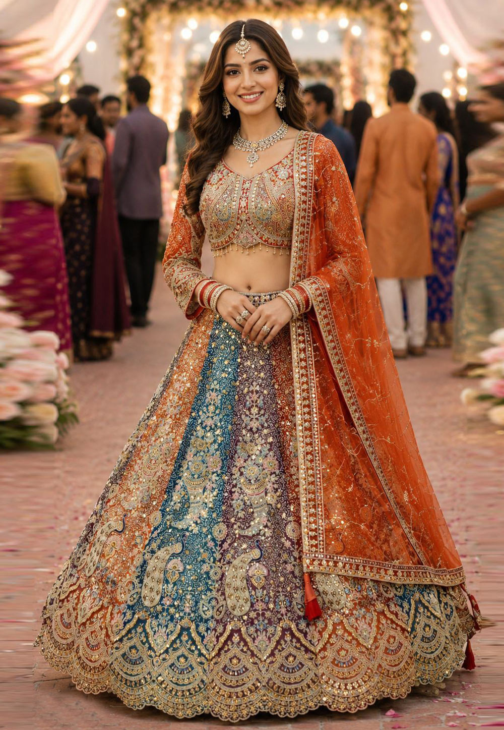 Multicolor Net Wedding Lehenga Choli 329714