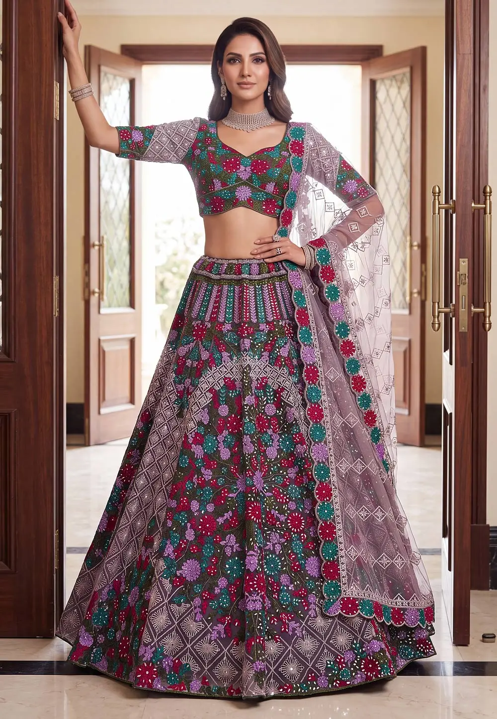 Multicolor Net Wedding Lehenga Choli 332133