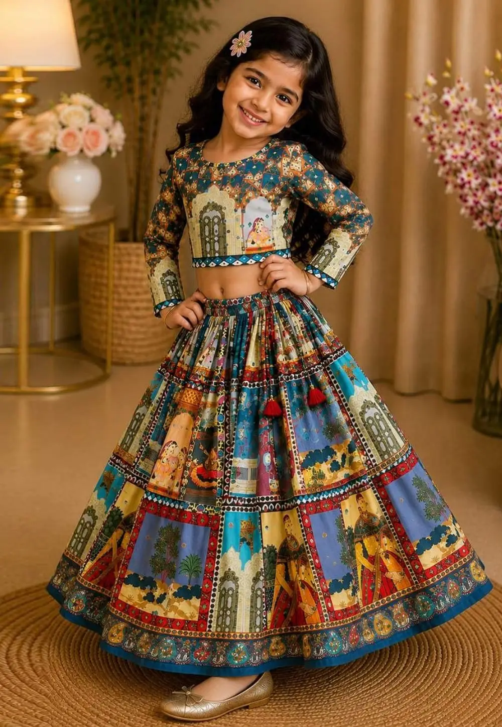 Multicolor Organza Kids Lehenga Choli 333117