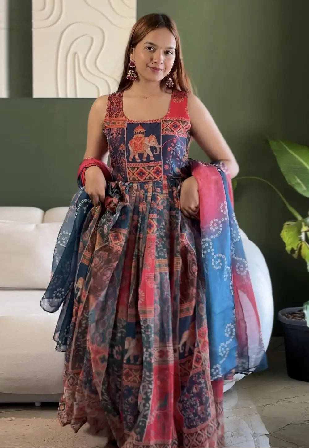 Multicolor Organza Readymade Anarkali Suit 331625