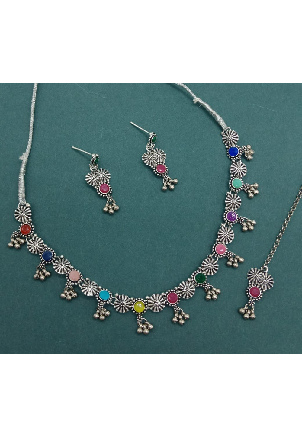 Multicolor Oxidised Navratri Necklace Set With Earrings and Maang Tikka 312587