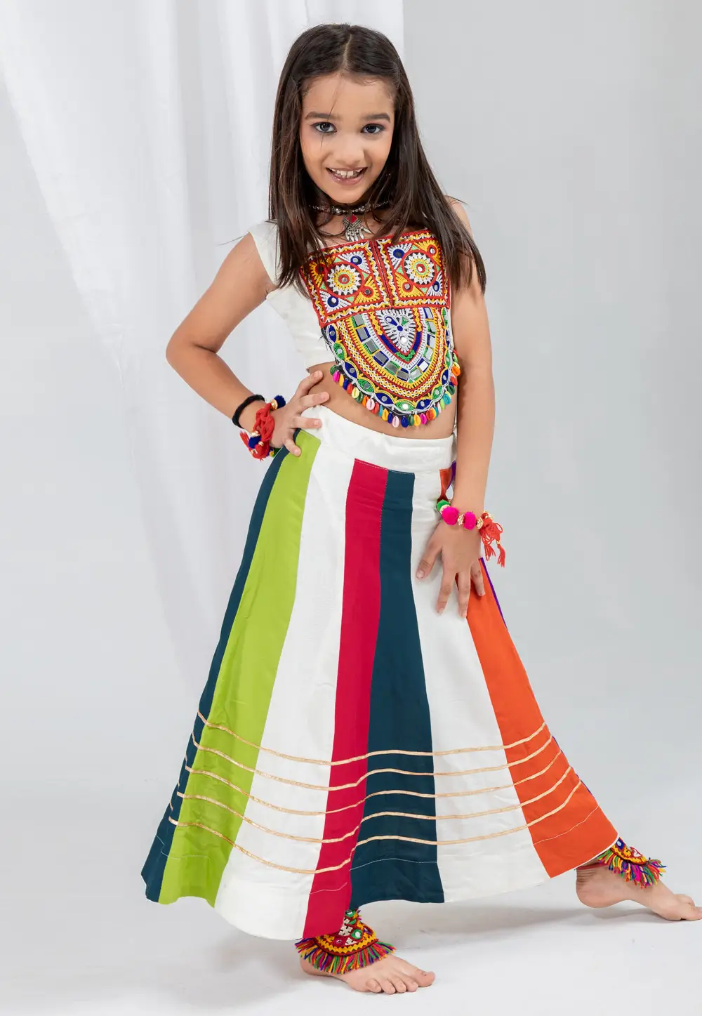 Multicolor Rayon Kids Navratri Lehenga Choli 334324
