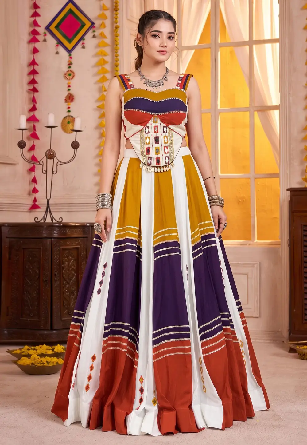 Multicolor Rayon Navratri Chaniya Choli 333910