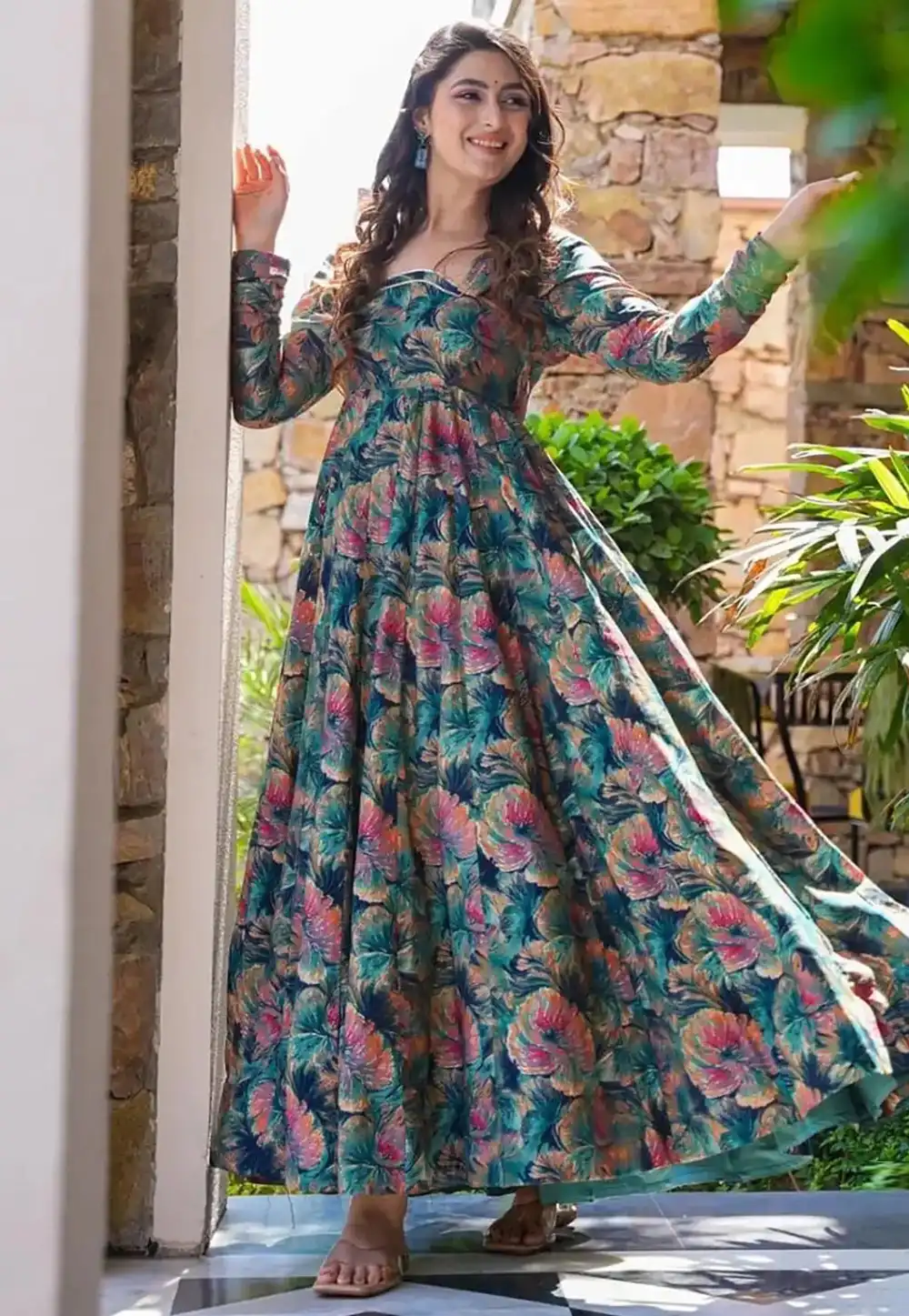 Multicolor Rayon Printed Gown 308278