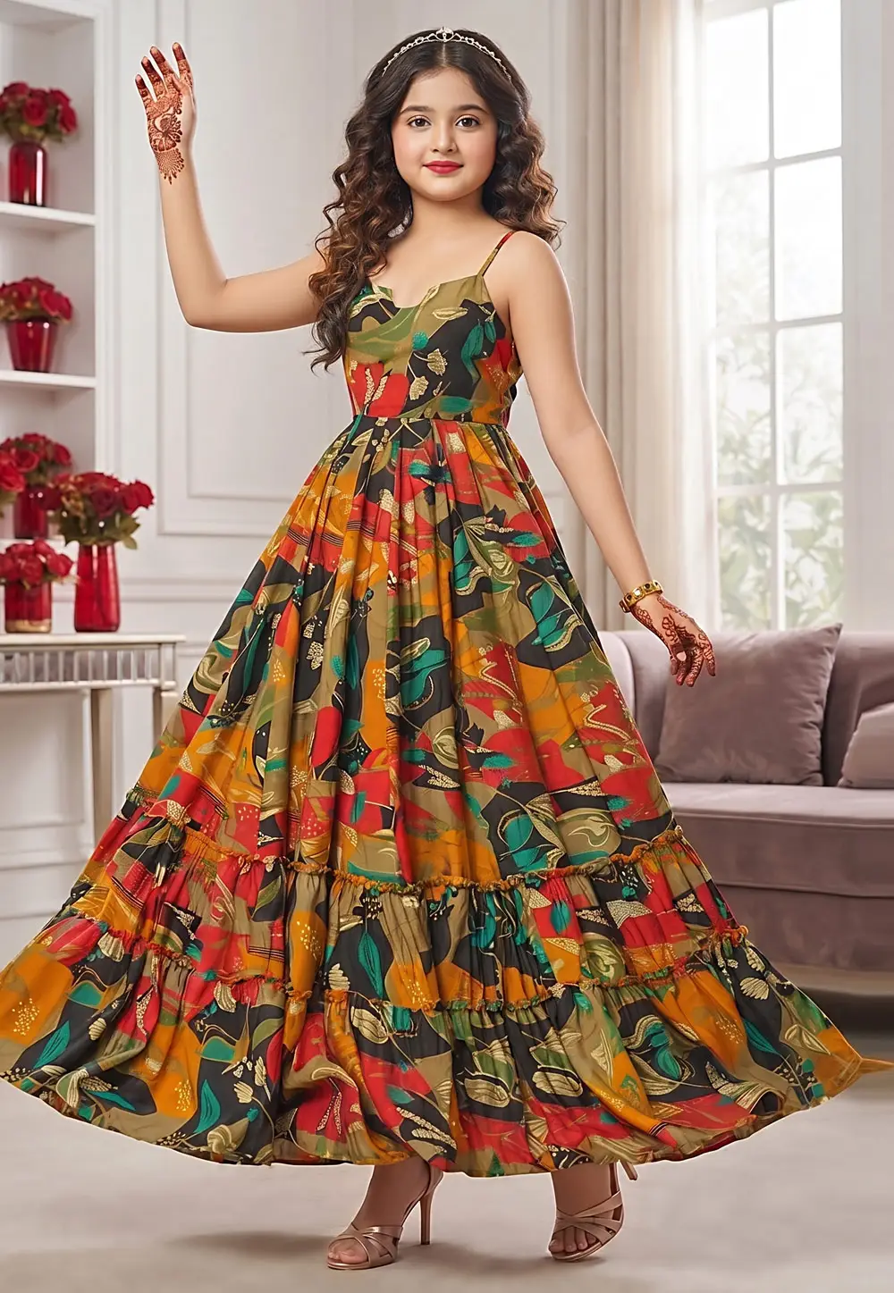 Multicolor Rayon Readymade Kids Gown 332556