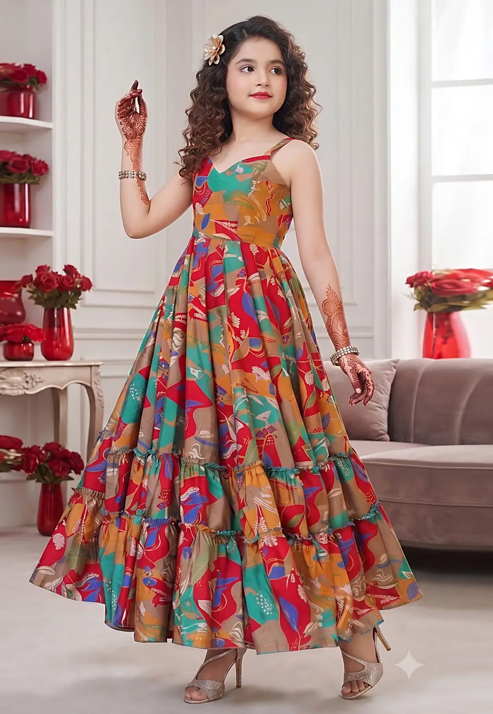 Multicolor Rayon Readymade Kids Gown 332557