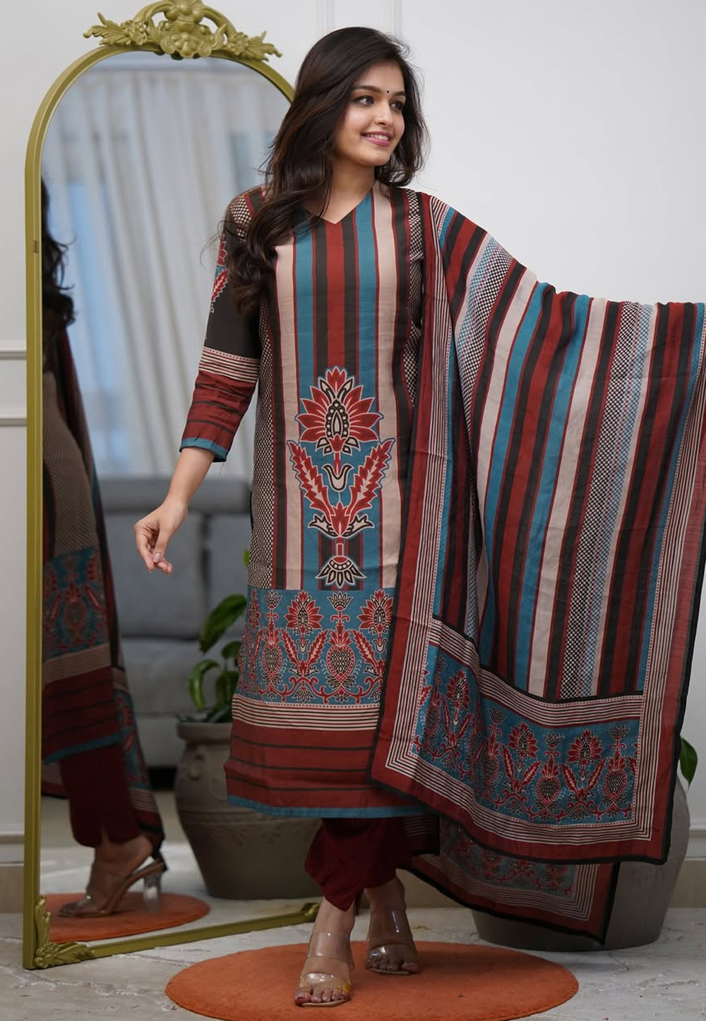 Multicolor Rayon Readymade Pant Style Suit 320180