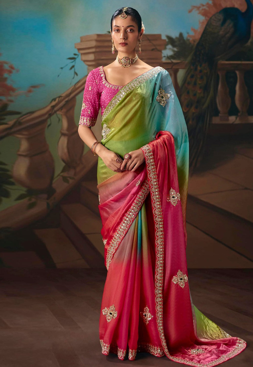 Multicolor Satin Saree With Blouse 322926