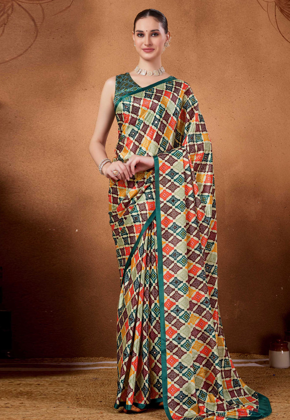 Multicolor Satin Silk Saree With Blouse 327127