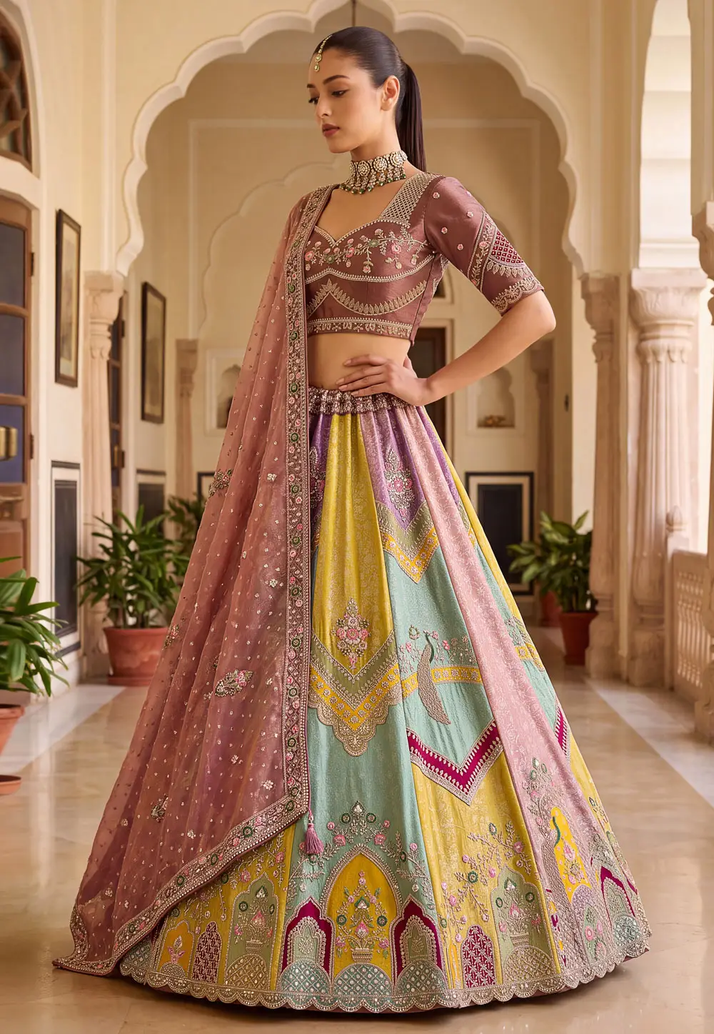 Multicolor Silk Lehenga Choli For Wedding 335373