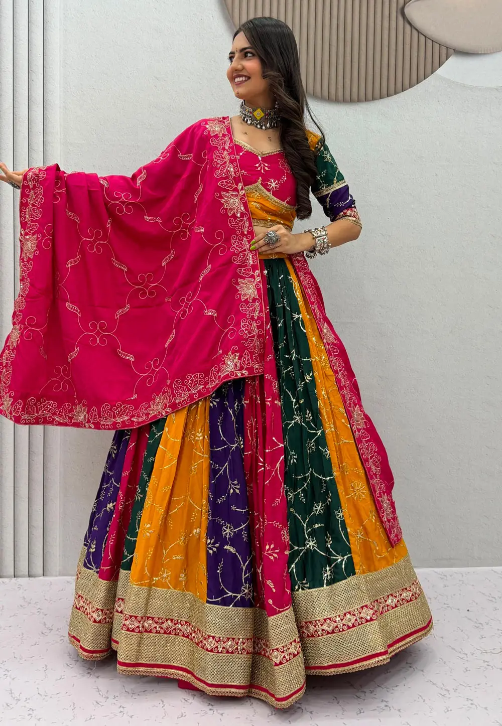 Multicolor Silk Navratri Chaniya Choli 333938