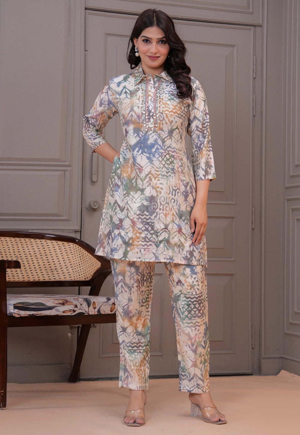 Multicolor Silk Printed Co-Ords Set 321310