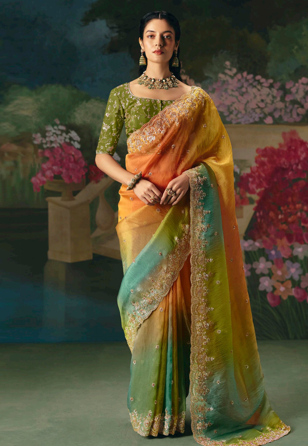 Multicolor Silk Saree With Blouse 323620