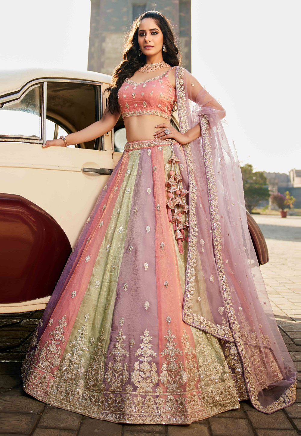 Multicolor Tissue Wedding Lehenga Choli 306898