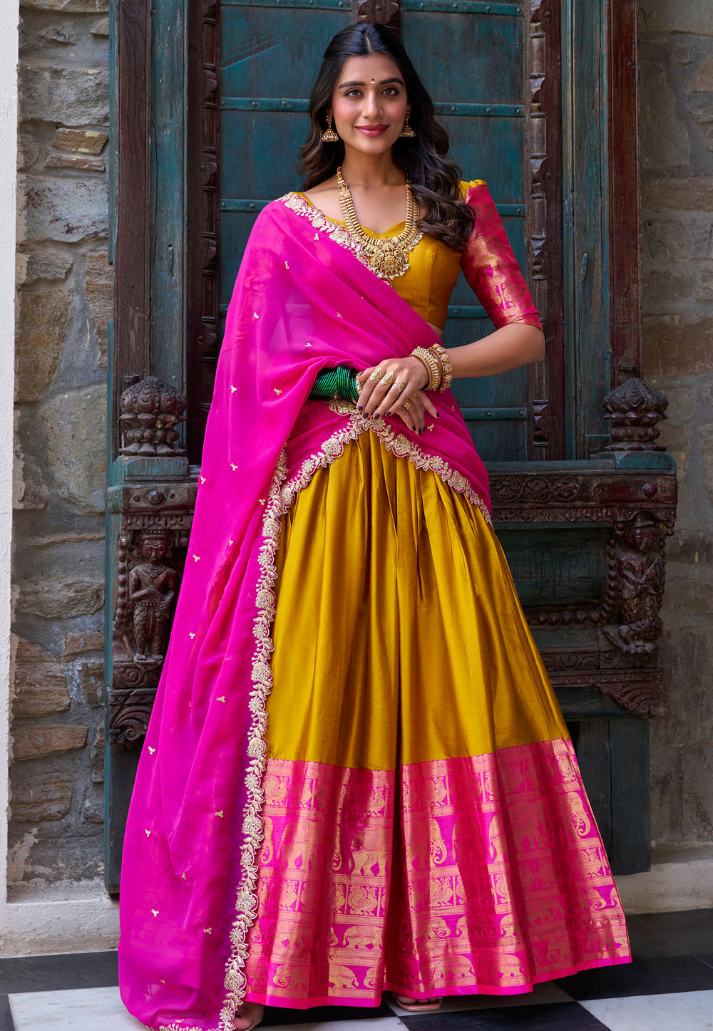 Mustard Art Silk Circular Lehenga Choli 307850
